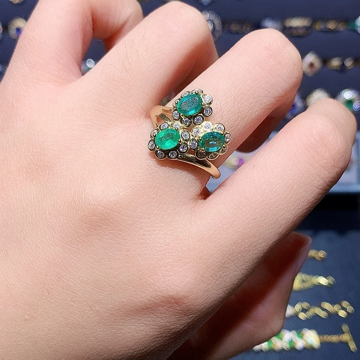 祖母绿戒指银S925镶嵌