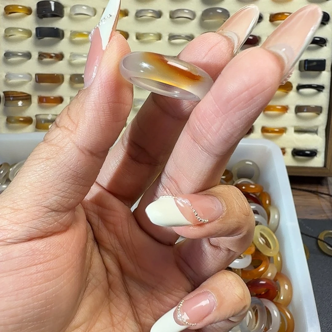 玛瑙/玉髓戒圈未镶嵌15圈福利不退换有飘花