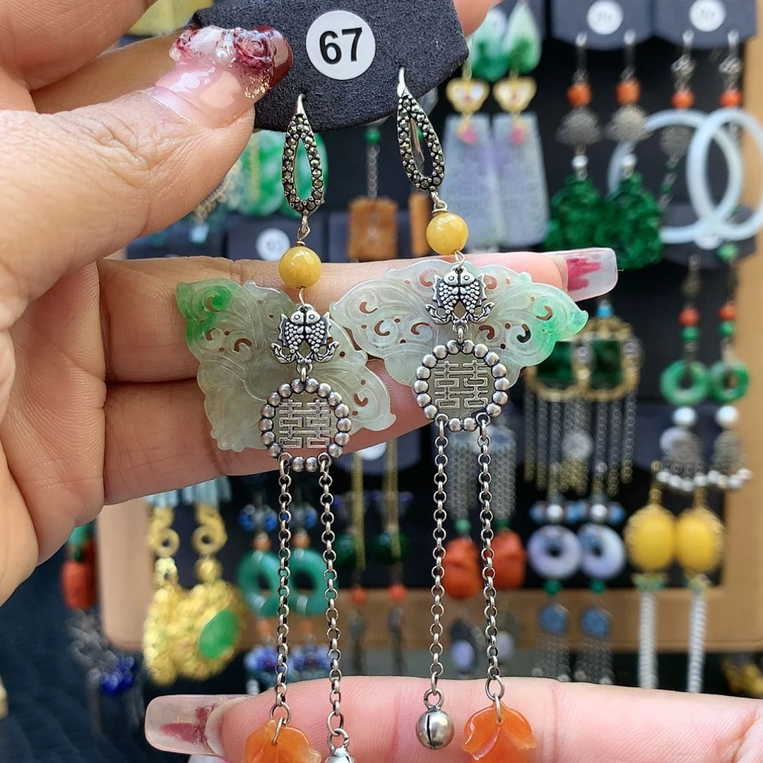 【闪购商品】翡翠耳饰银S925镶嵌仙**樊耳坠