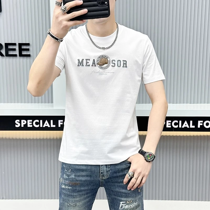 Cebrodz短袖t恤男夏季新款男士时尚印花烫印烫钻压花修身休闲体恤
