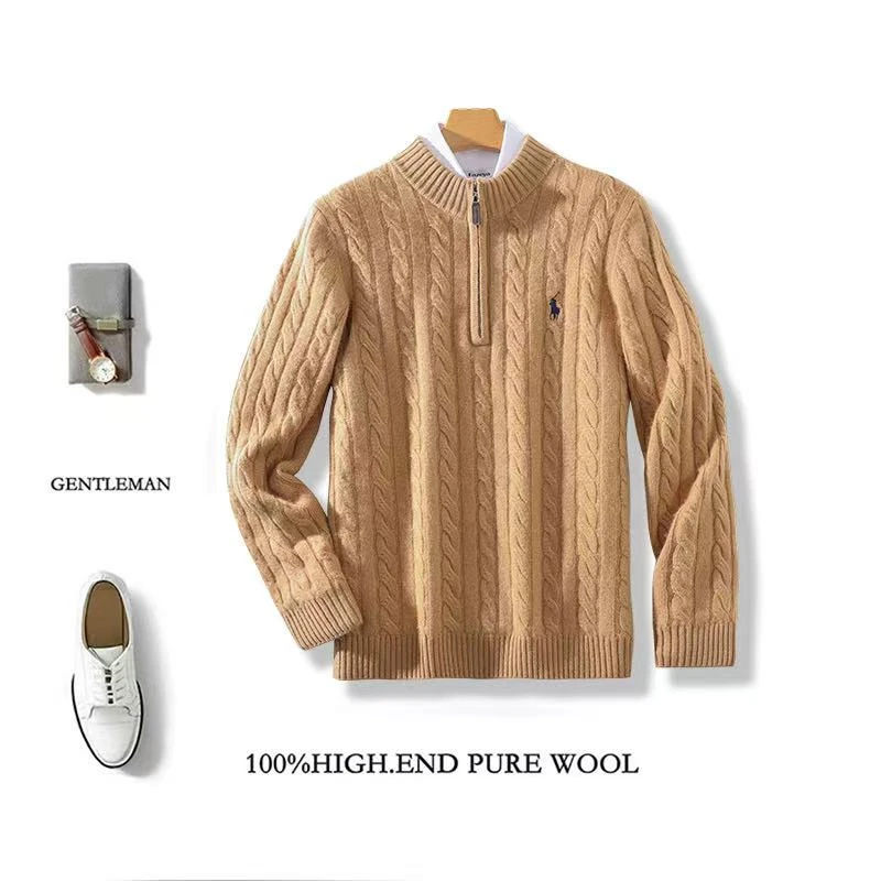 25新款小马刺绣保暖舒适商务老钱风半拉链款羊绒衫