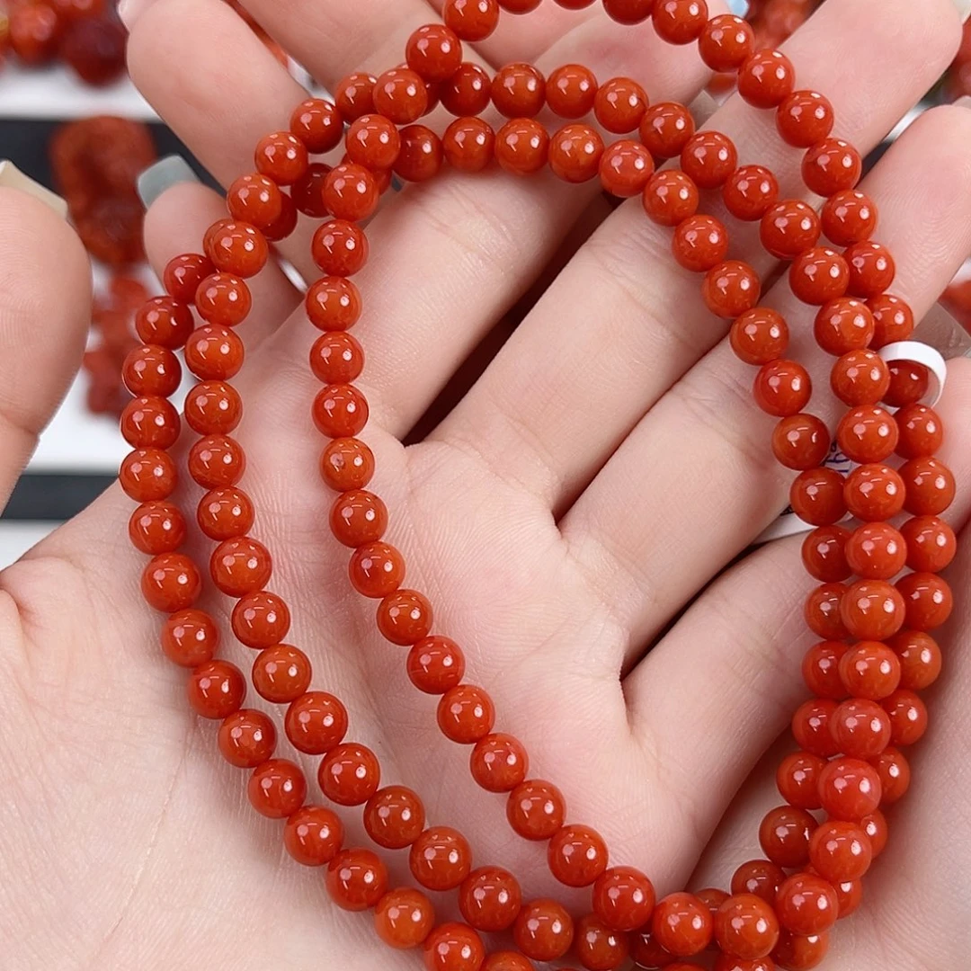 南红玛瑙未镶嵌瓦西柿子红满肉5mm多圈