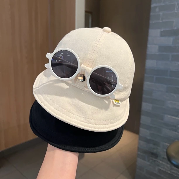 【自带墨镜】宝宝帽子时尚潮童眼镜一体男女童春秋大檐遮阳鸭舌帽酷