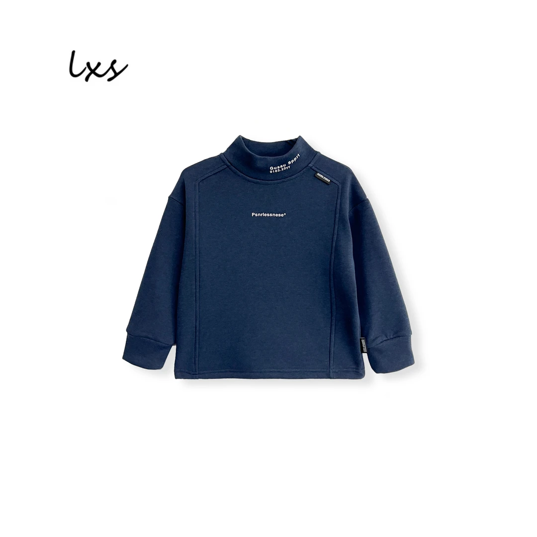 鹿小生藏青半高领保暖打底儿童秋冬韩版加绒百搭休闲长袖套头Q925