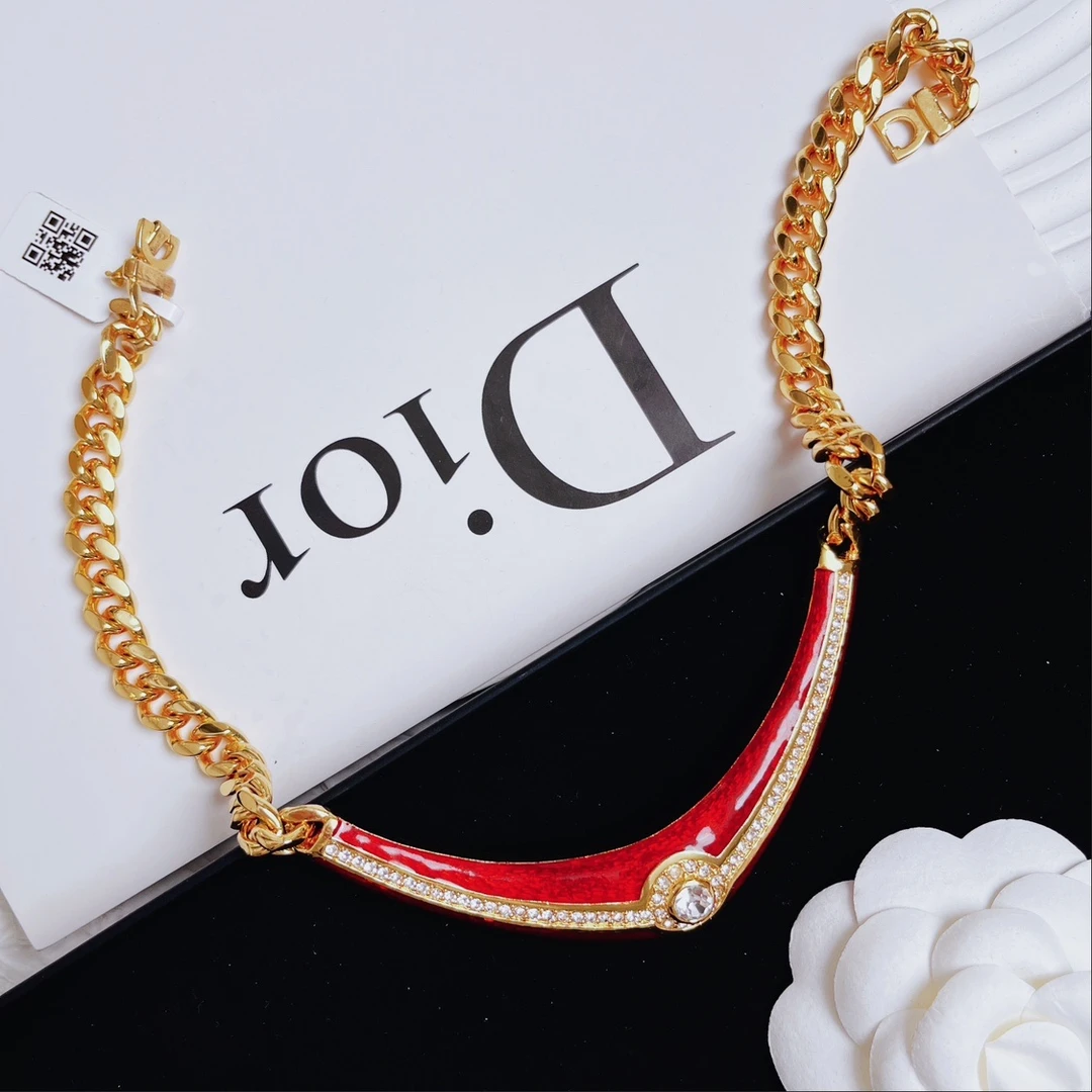 95新 DIOR/迪奥 柚礼中古/迪奥红金v字项链LZ407314