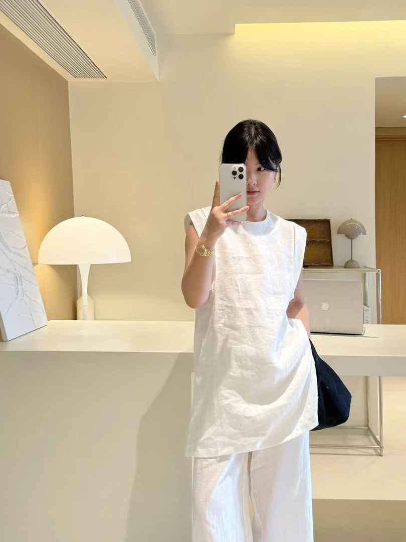 MOREYOUNG李李家简约中长坎肩麻衫25123