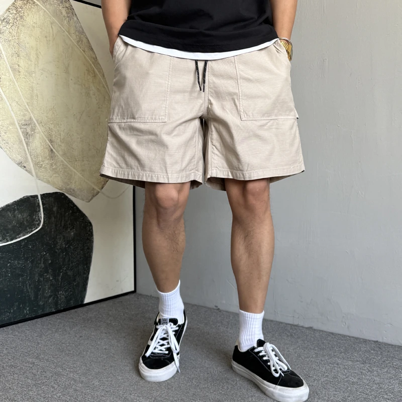 夏季美式休闲痞帅水洗复古工装短裤男宽松高街抽绳百搭五分裤子潮