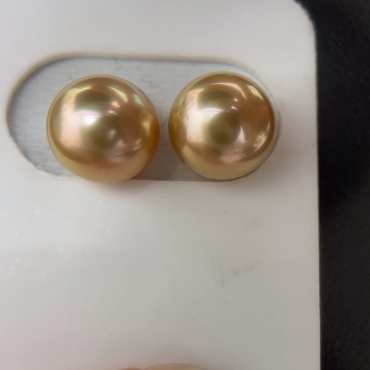 裸珠海水珍珠未镶嵌10.7mm正圆炫彩浓茶金小极光对珠