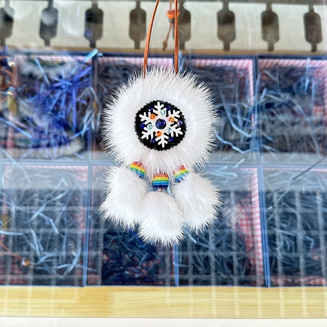 非遗传承纯手工貂皮双面雪花太阳花车挂项链