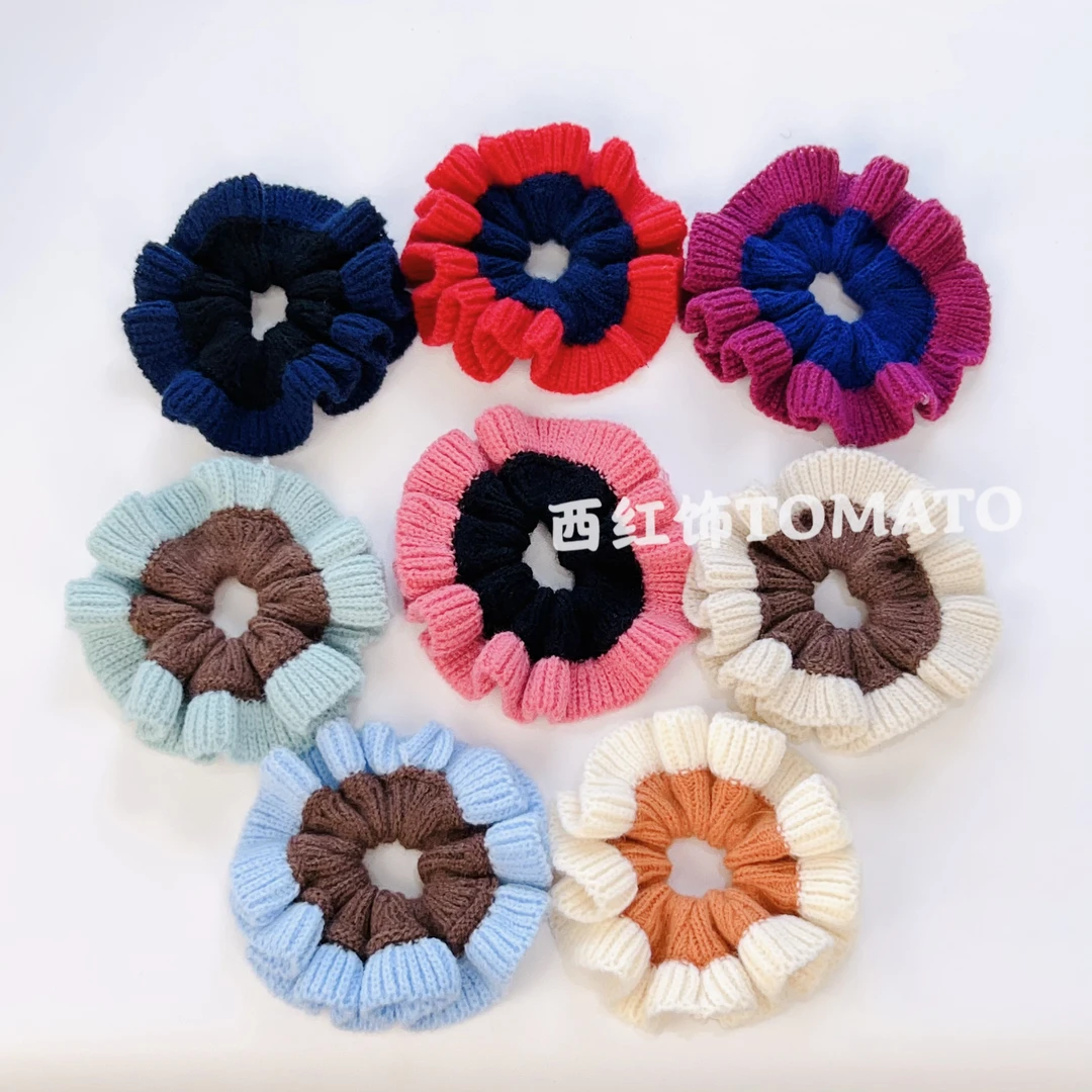 西红饰TOMATO韩国东大门百搭撞色毛线发圈
