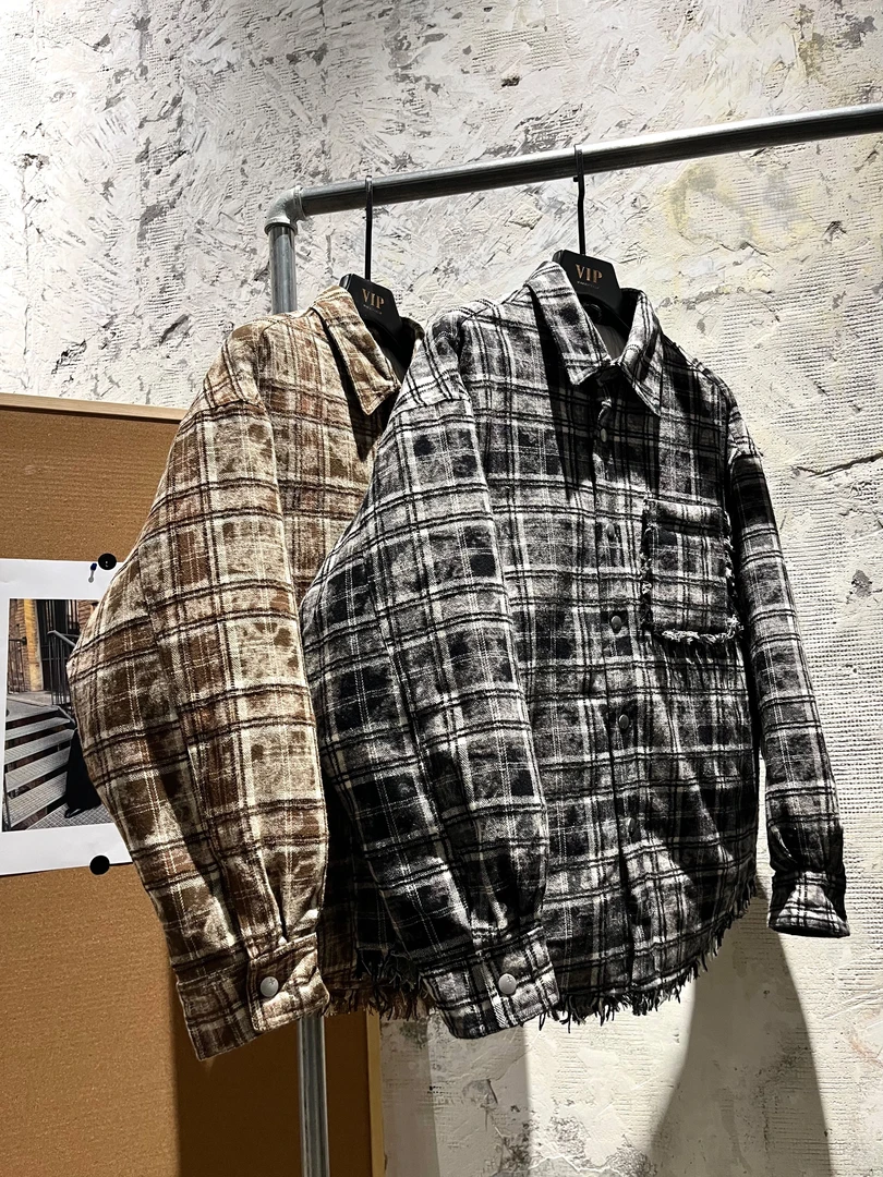 VIP studio 【25冬/毛边衬衫羽绒】定制混色格子毛边衬衫外套羽绒服