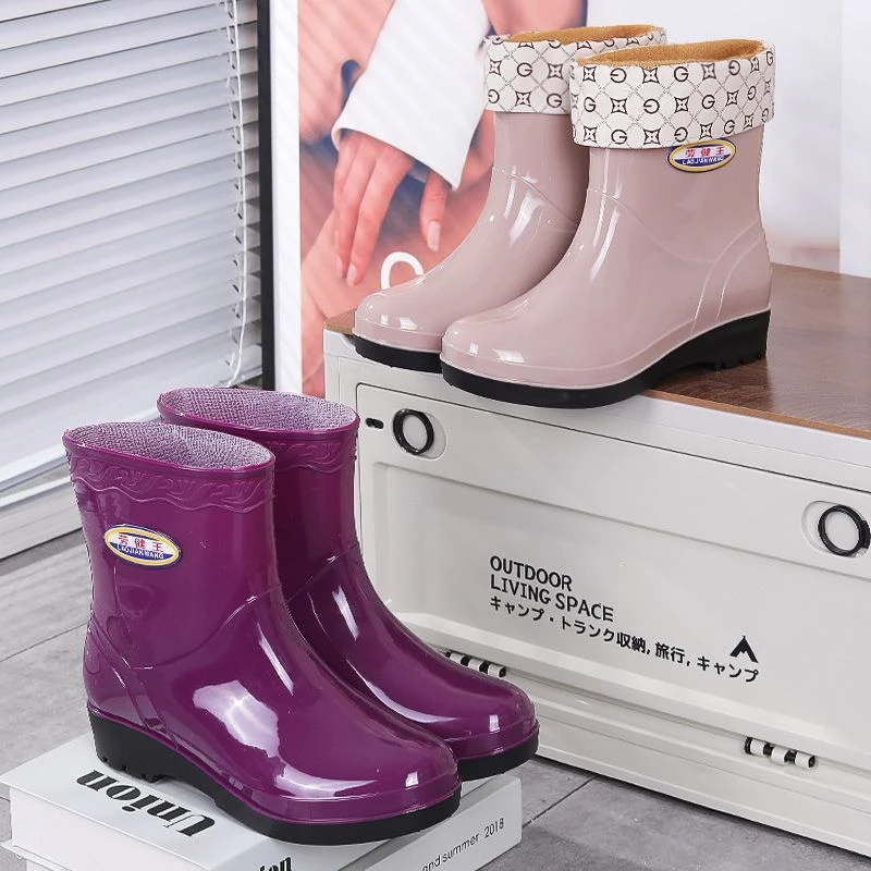 女士雨鞋中筒加绒保暖防滑水鞋新款时尚成人雨靴耐磨水靴厨房胶鞋