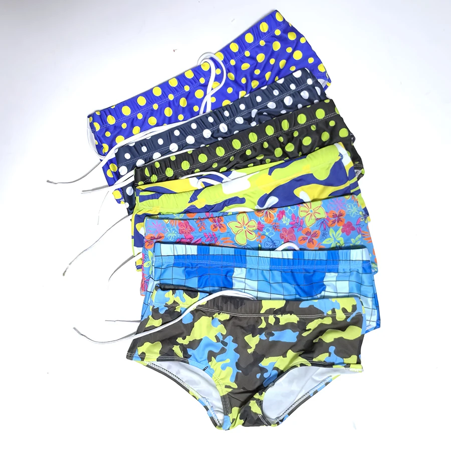 3条装夏季男士平角泳裤迷彩印花低腰紧身男士游泳裤速干