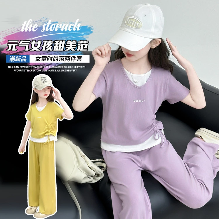 【两件套】亲子 假两件短袖T恤宽松休闲套装2025夏季新款运动休闲