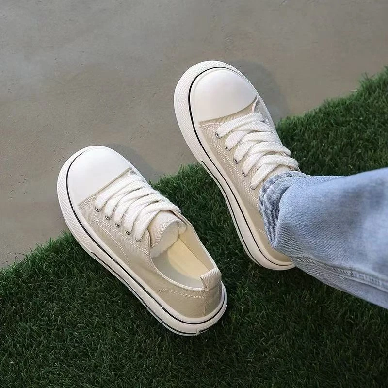 1103 米色 厚底帆布鞋女2025春季新款韩系小众设计感小白休闲板鞋