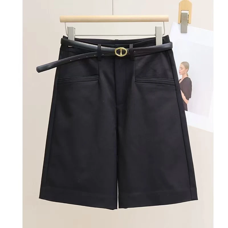 新款韩版基础通勤休闲显瘦百搭高腰阔腿短裤女2535