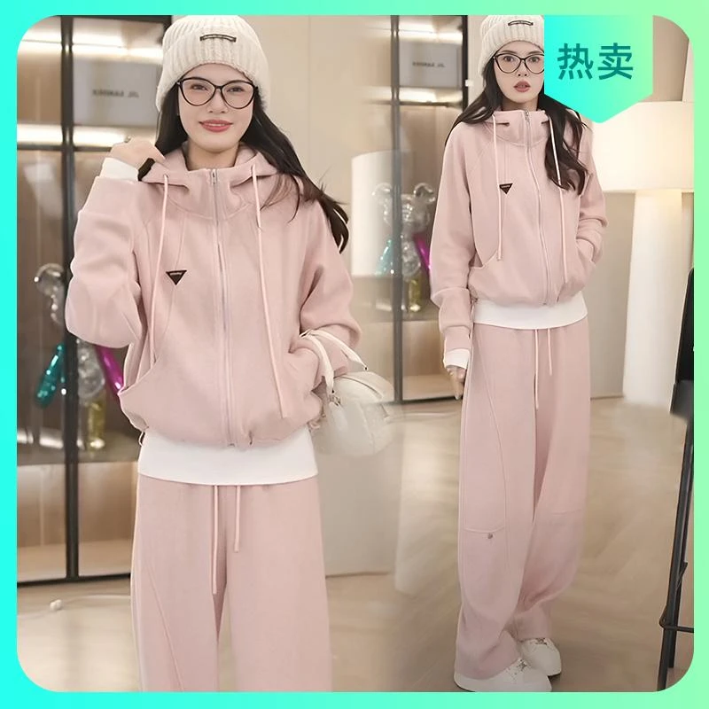 设计感抽绳连帽卫衣时尚套装女2025年春秋新款休闲运动两件套潮