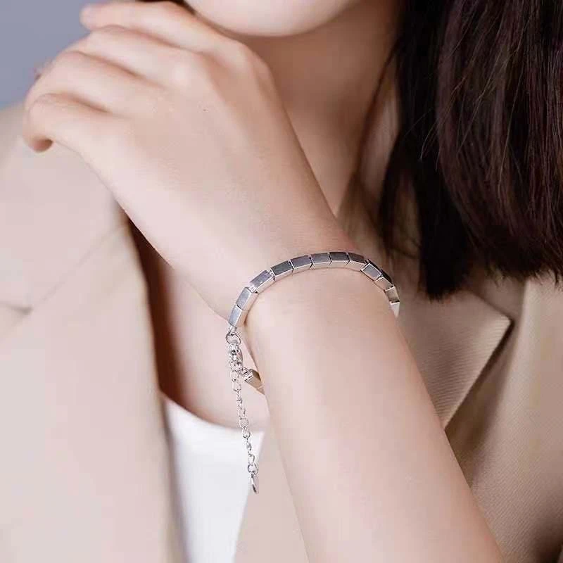 九乐 925银手链 时尚轻奢高级感气质方块时尚手链女简约个性手串