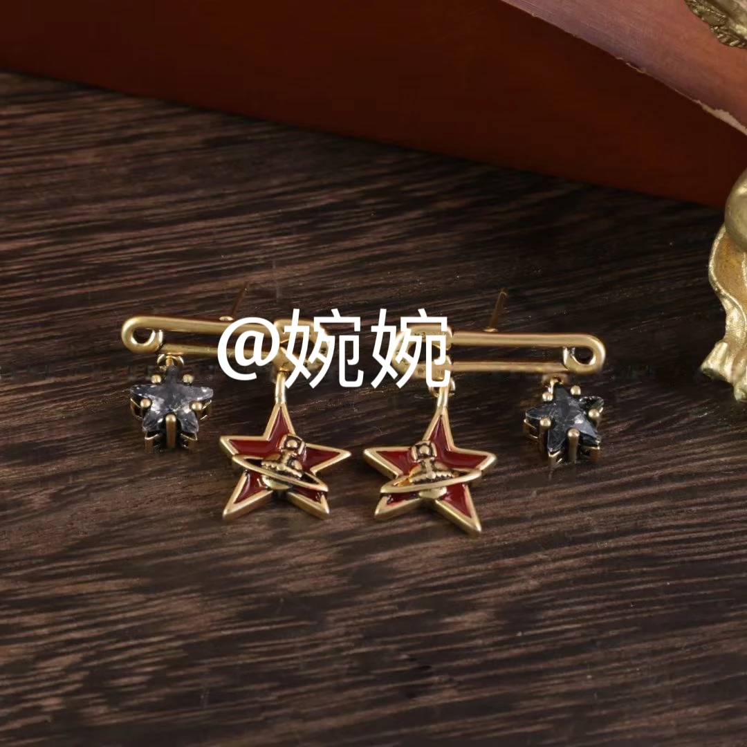 铜合金锆石耳饰 1062韩版新款快乐星球别针复古耳钉