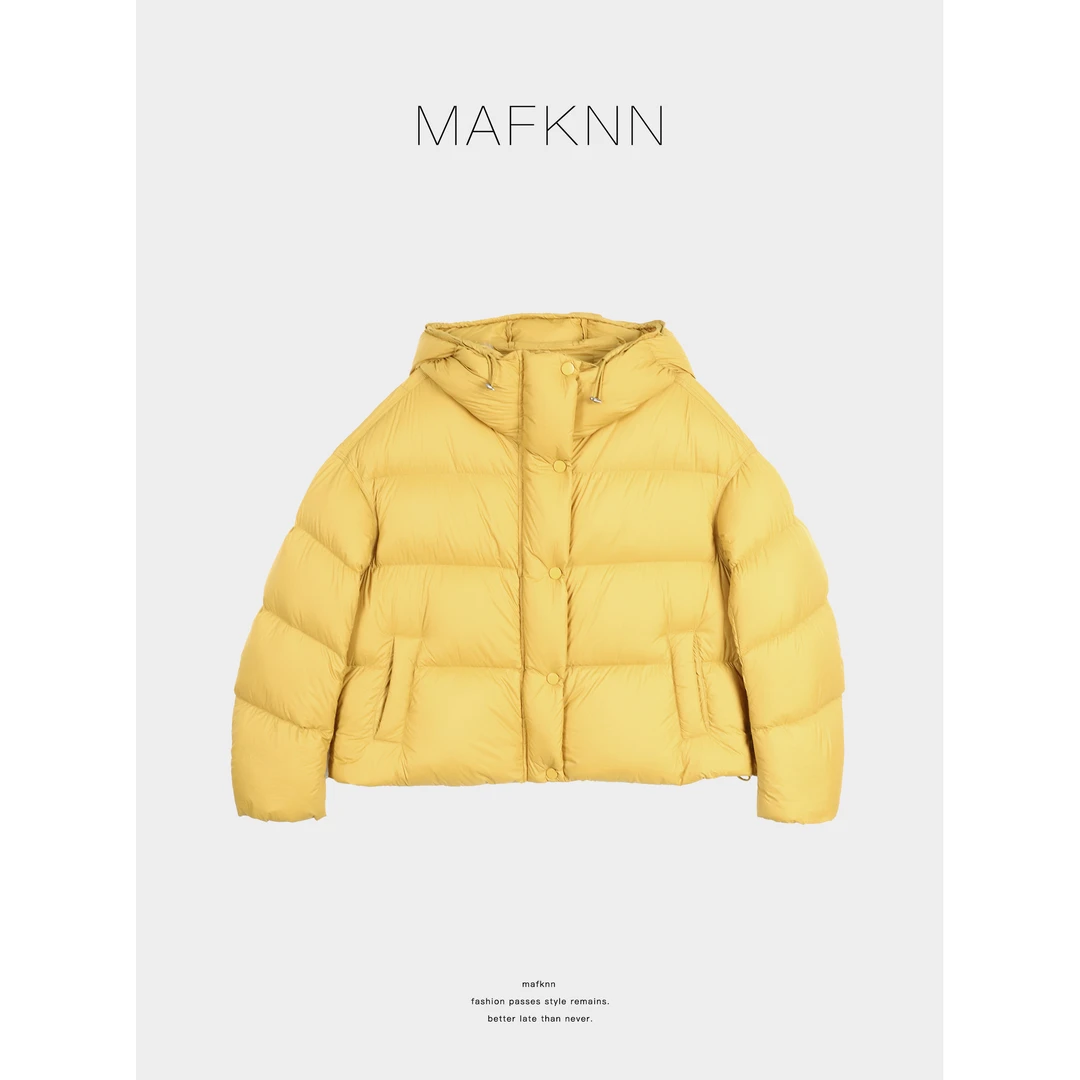MAFKNN/玛肯时尚休闲简约纯色百搭带帽90白鹅绒羽绒服MK13663