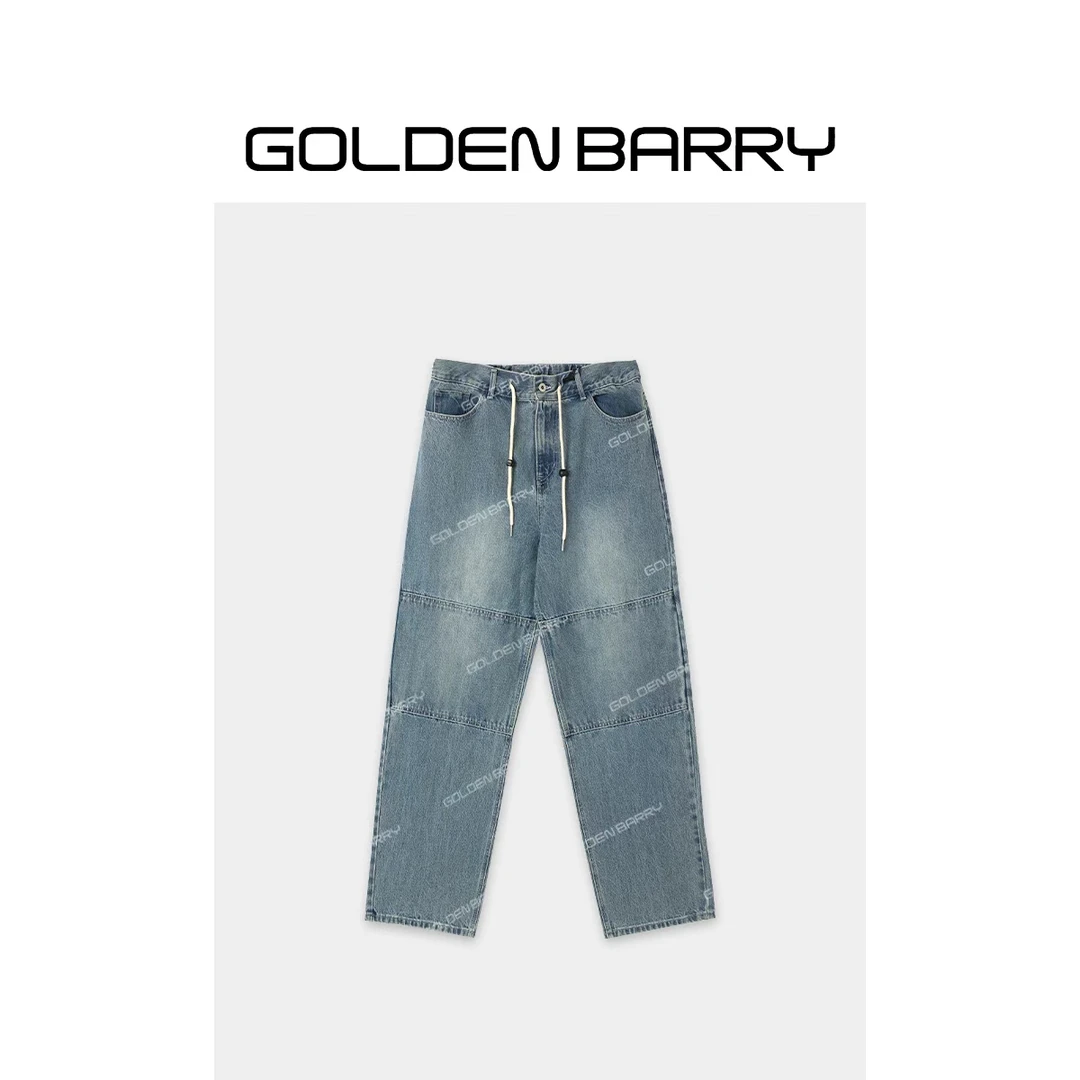 GOLDENBARRY|501122男女同款怀旧美式抽绳阔腿牛仔裤