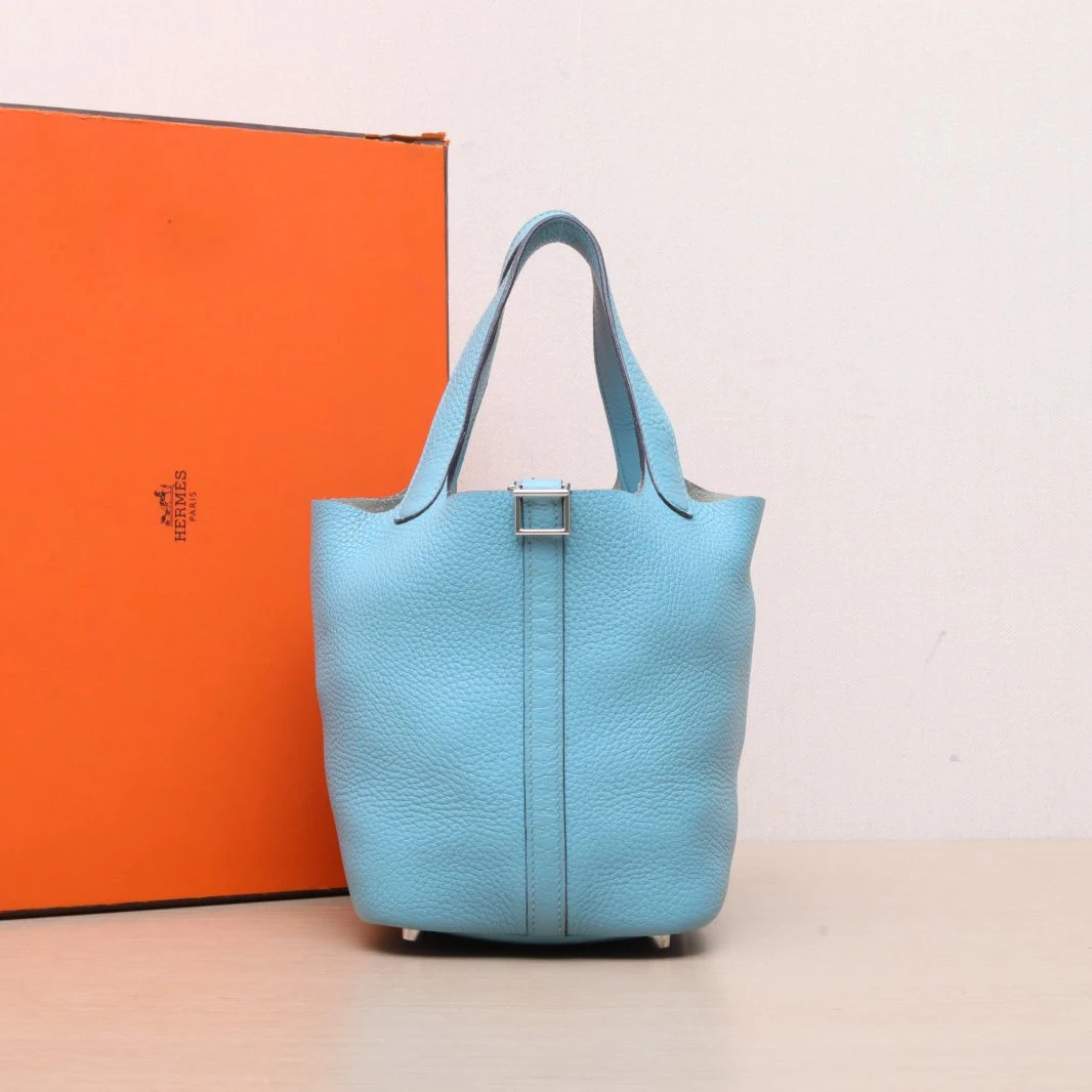 95新 Hermes/爱马仕 【66活动】 18 菜篮子 马卡龙 TC皮 X刻 银扣