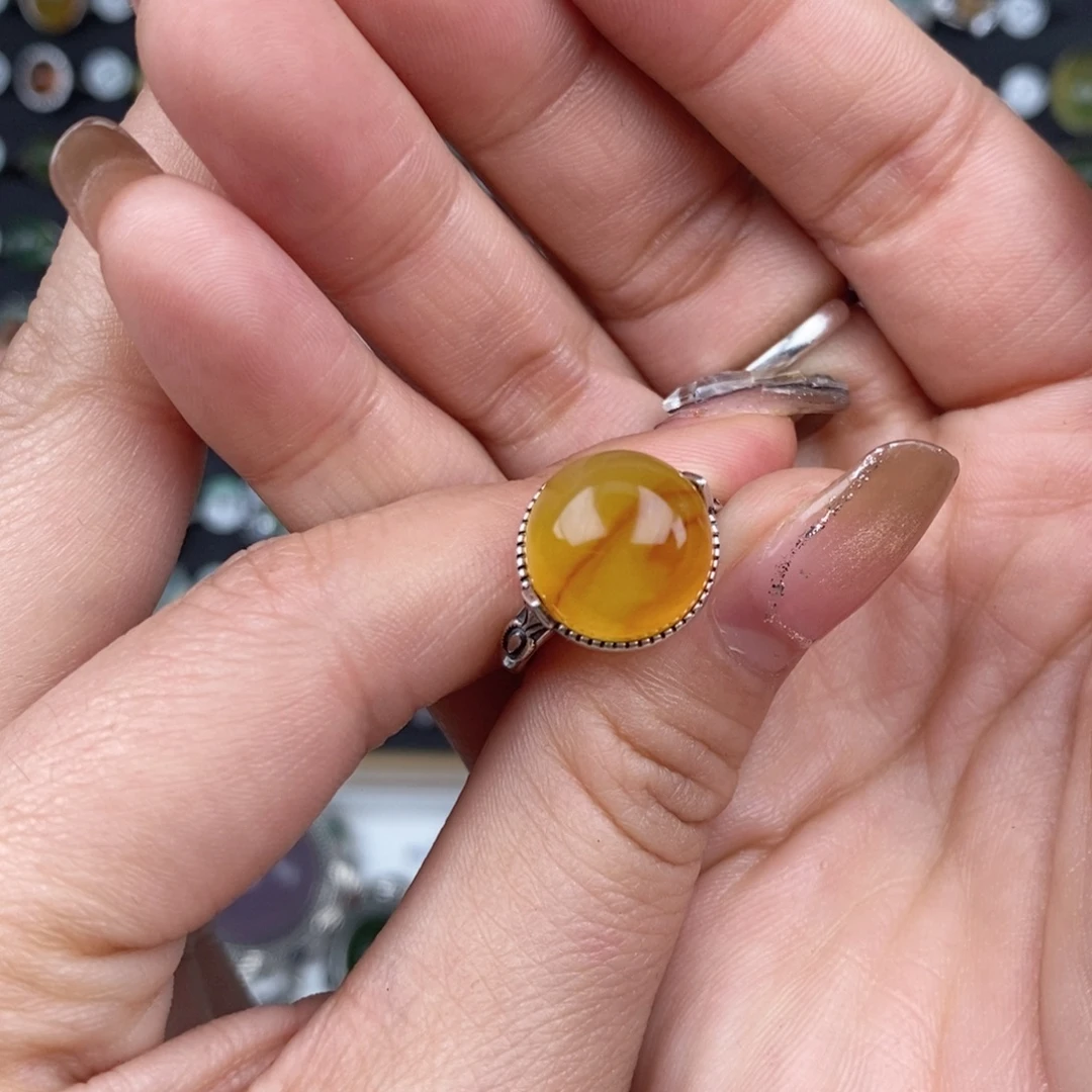 喏***呀蛇纹石玉银S925镶嵌戒指