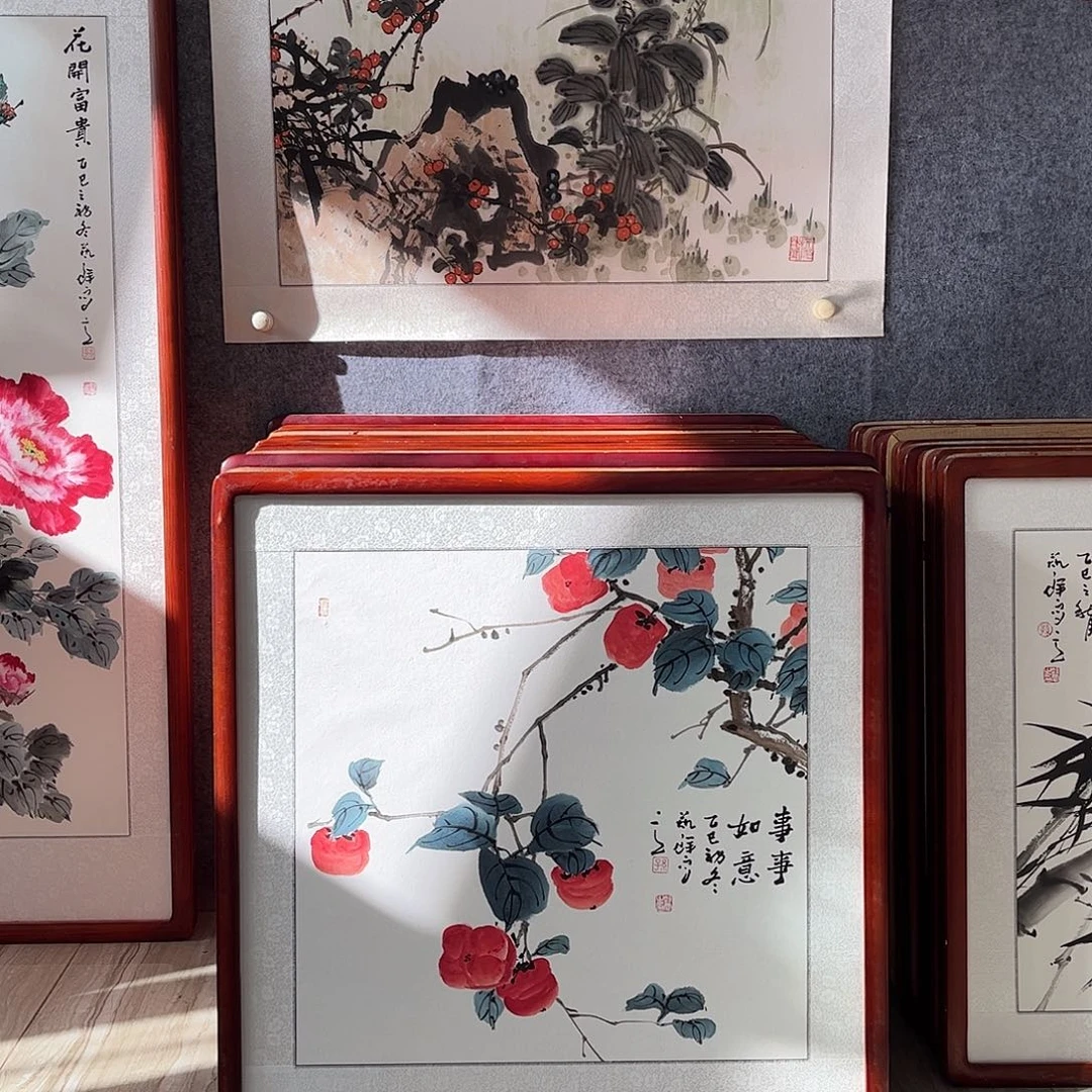 国画书画作品带框63×63