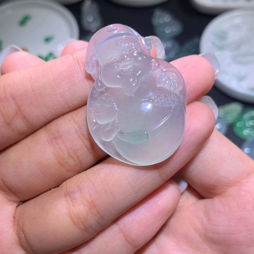 翡翠裸石未镶嵌冰胶大财神