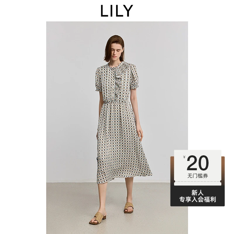【波西米亚风】LILY2025夏新款法式圆领泡泡袖连衣裙女125239C7E67