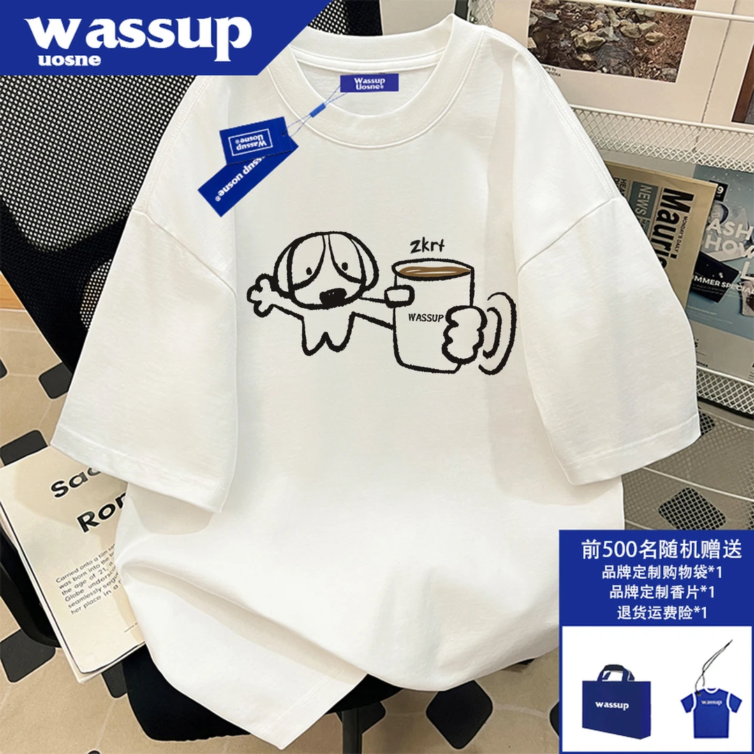 美式休闲潮牌短袖T恤大码男装慵懒风重磅纯棉小众随性百搭体恤衫