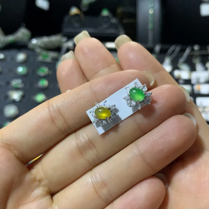 银S925镶嵌翡翠耳饰