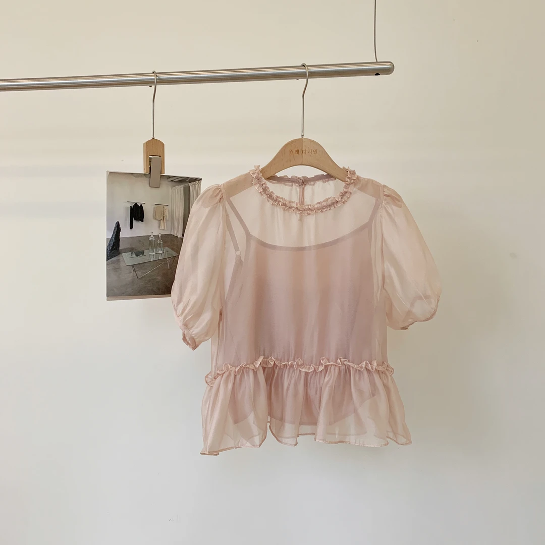 东大门韩系夏款温柔气质木耳边防晒透气外衫➕吊带套装2820