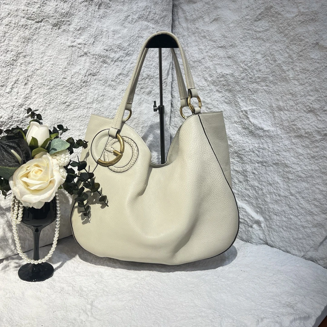 95新 GUCCI/古驰 简约单肩腋下包奶茶色时尚实用古驰二奢包包