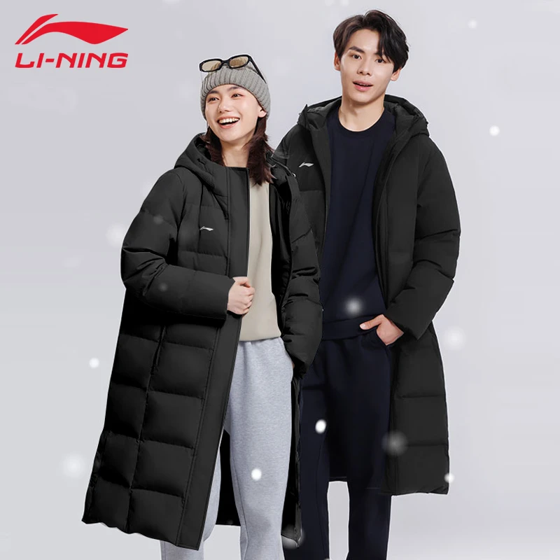 李宁羽绒服男女情侣款冬季长款连帽加厚防风运动抗寒羽绒外套347