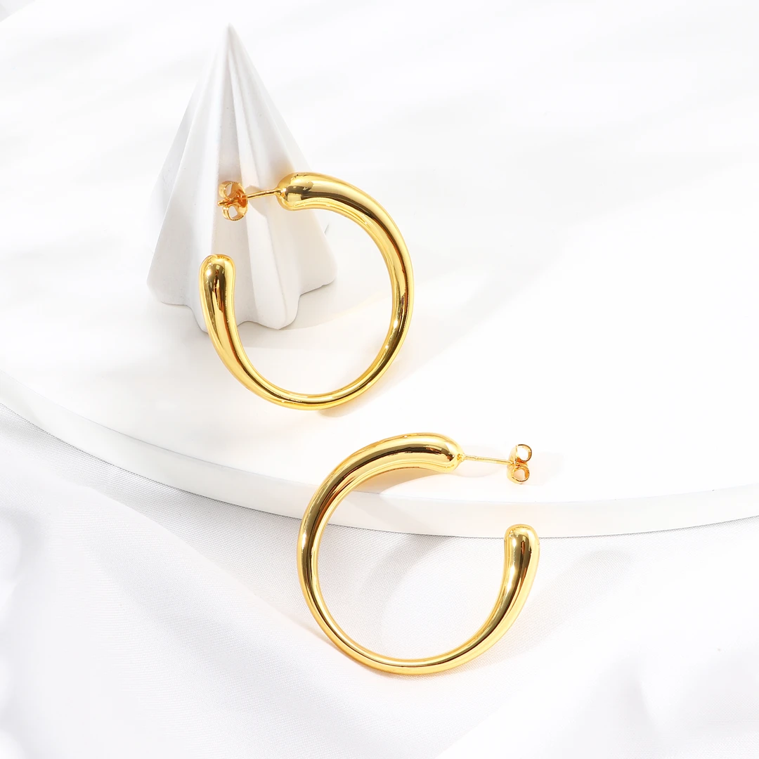 铜合金耳饰 24新圆圈C形耳饰时尚轻奢气质