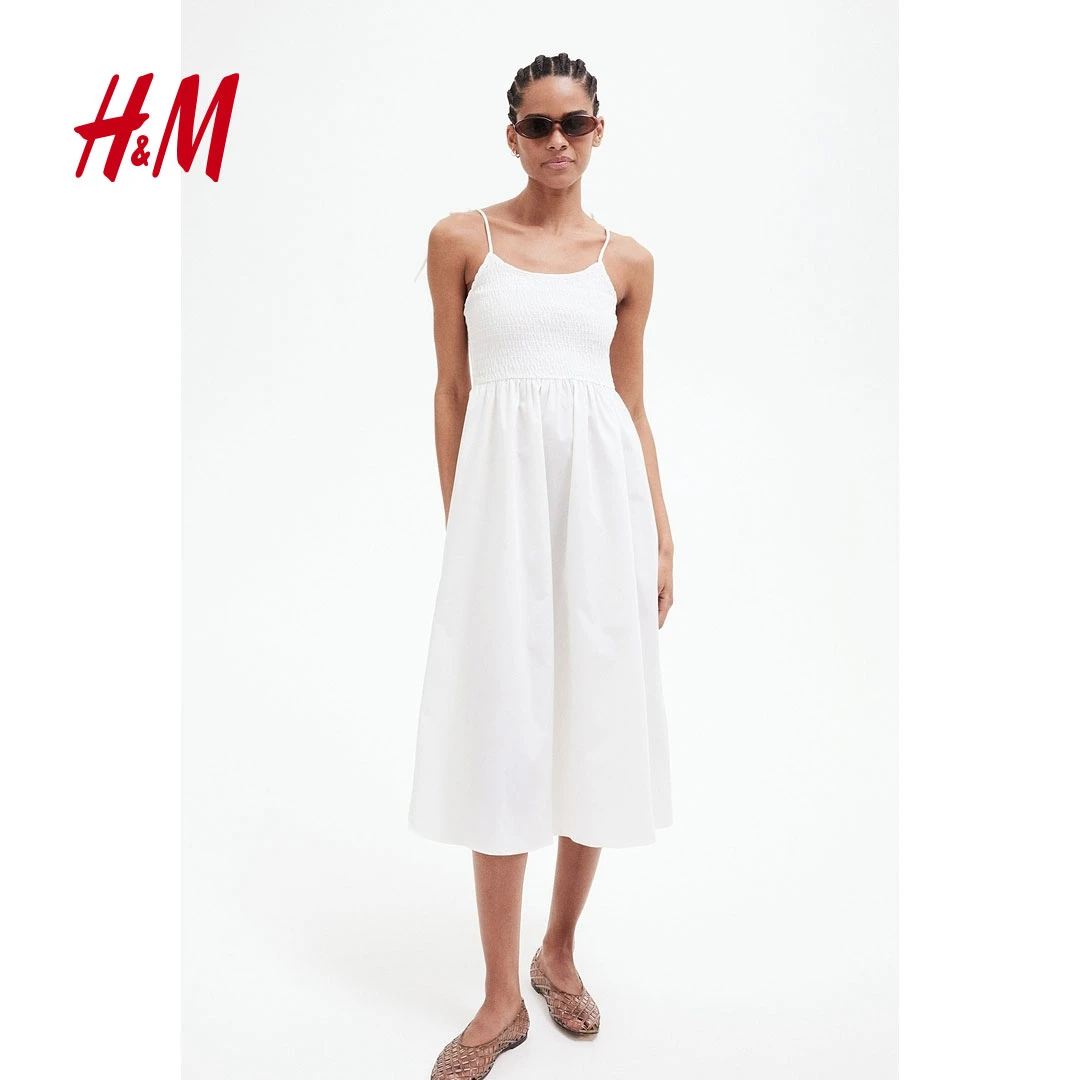 HM女装2025春夏季新款流光风缩褶吊带连衣裙1275780