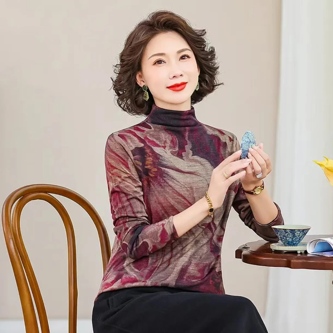 【锦绣如烟】新秋冬阳离子双面德绒半高领打底衫女士保暖显瘦9698