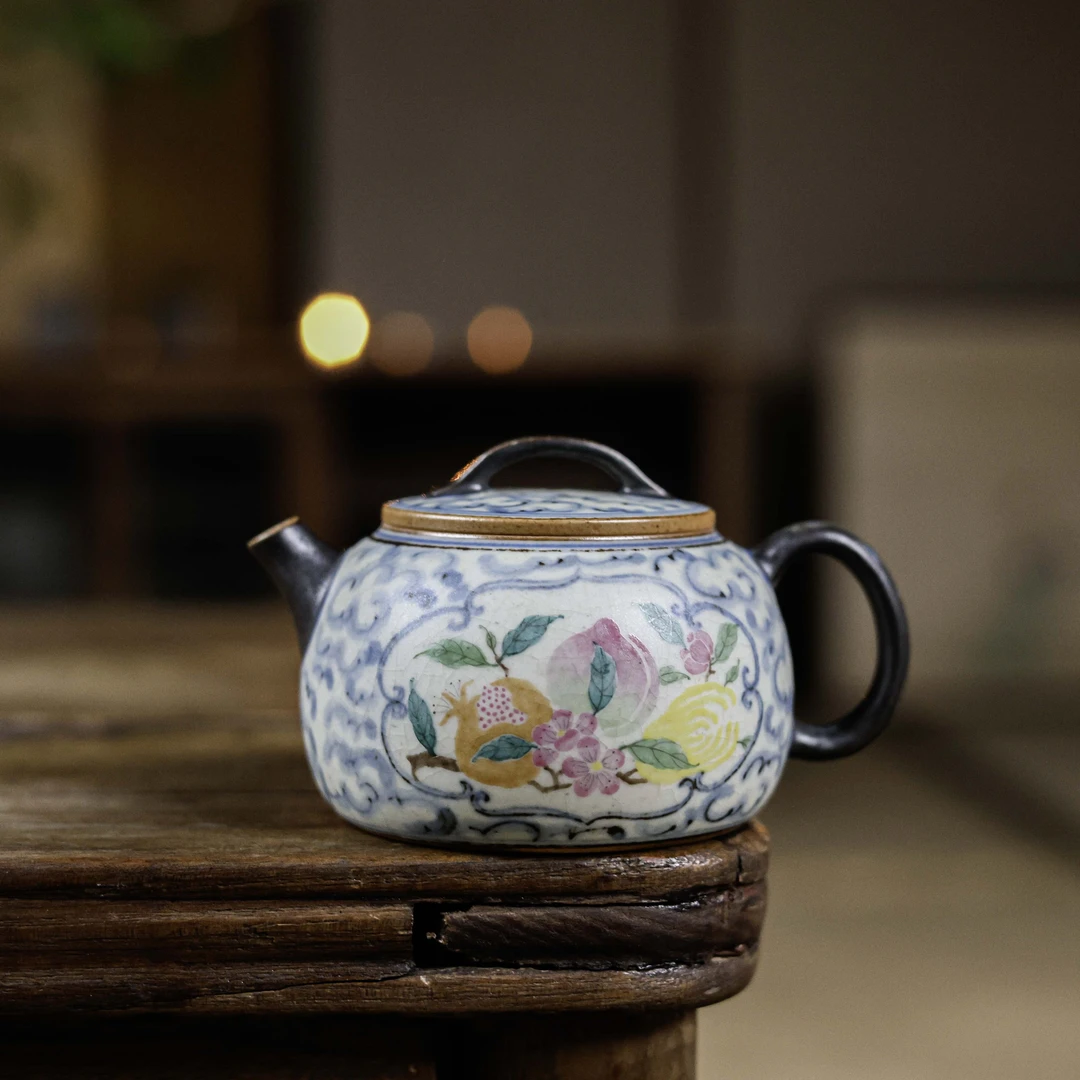 【静姐小院】桃子石榴佛手祥云壶（朴壶0144）