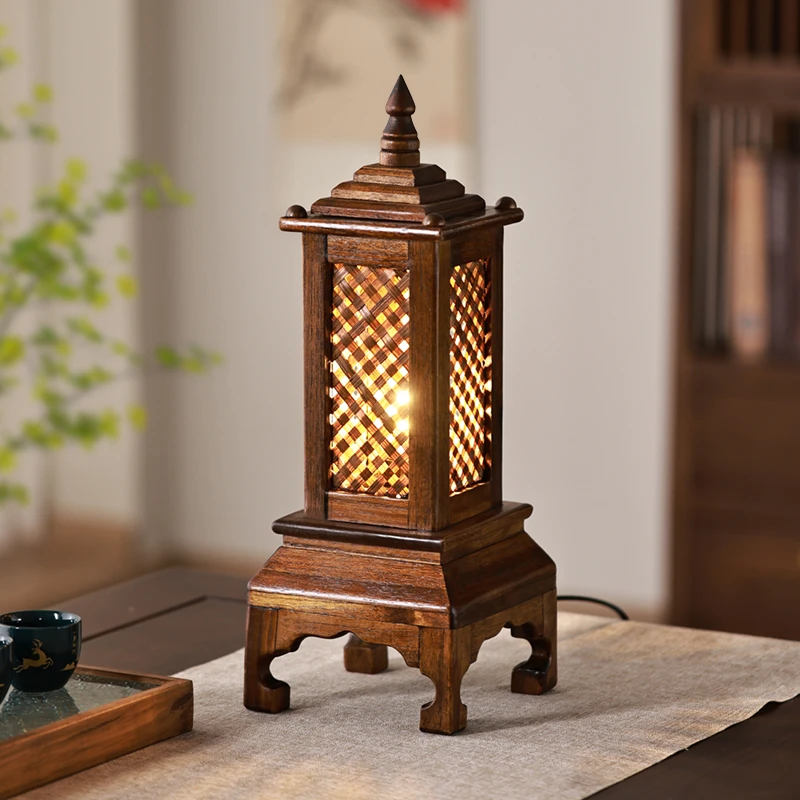 【高端实木】异丽中式风格卧室台灯泰国复古手工竹编台灯会所软装