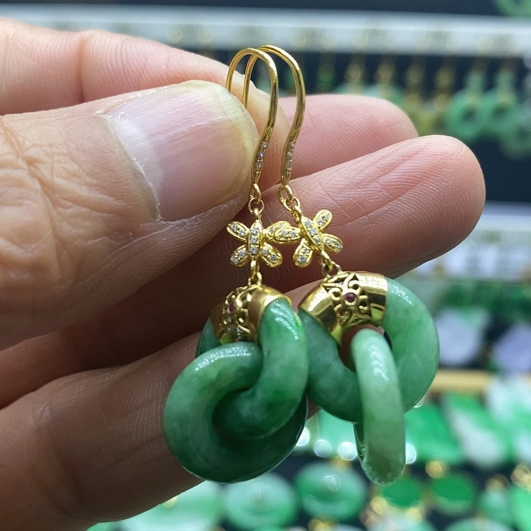 翡翠18K金镶嵌耳饰耳饰