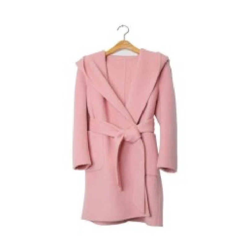 【达人专属】 外套系带毛呢外套粉色修身大衣8J878818X