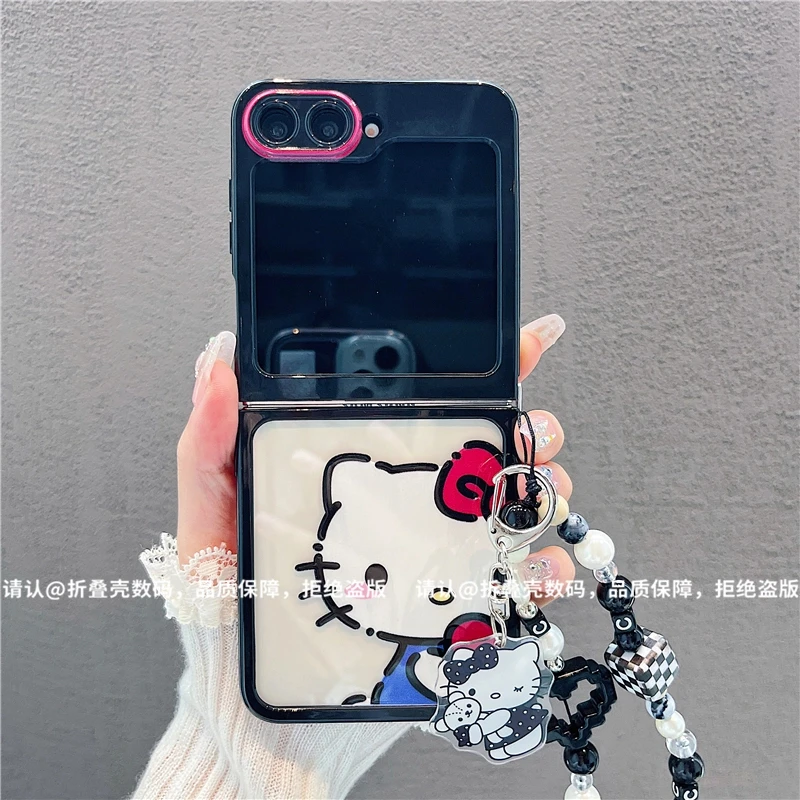 （三星zflip6系列)折叠奶油壳黑色凯蒂猫适用三星zflip6/三星zfli