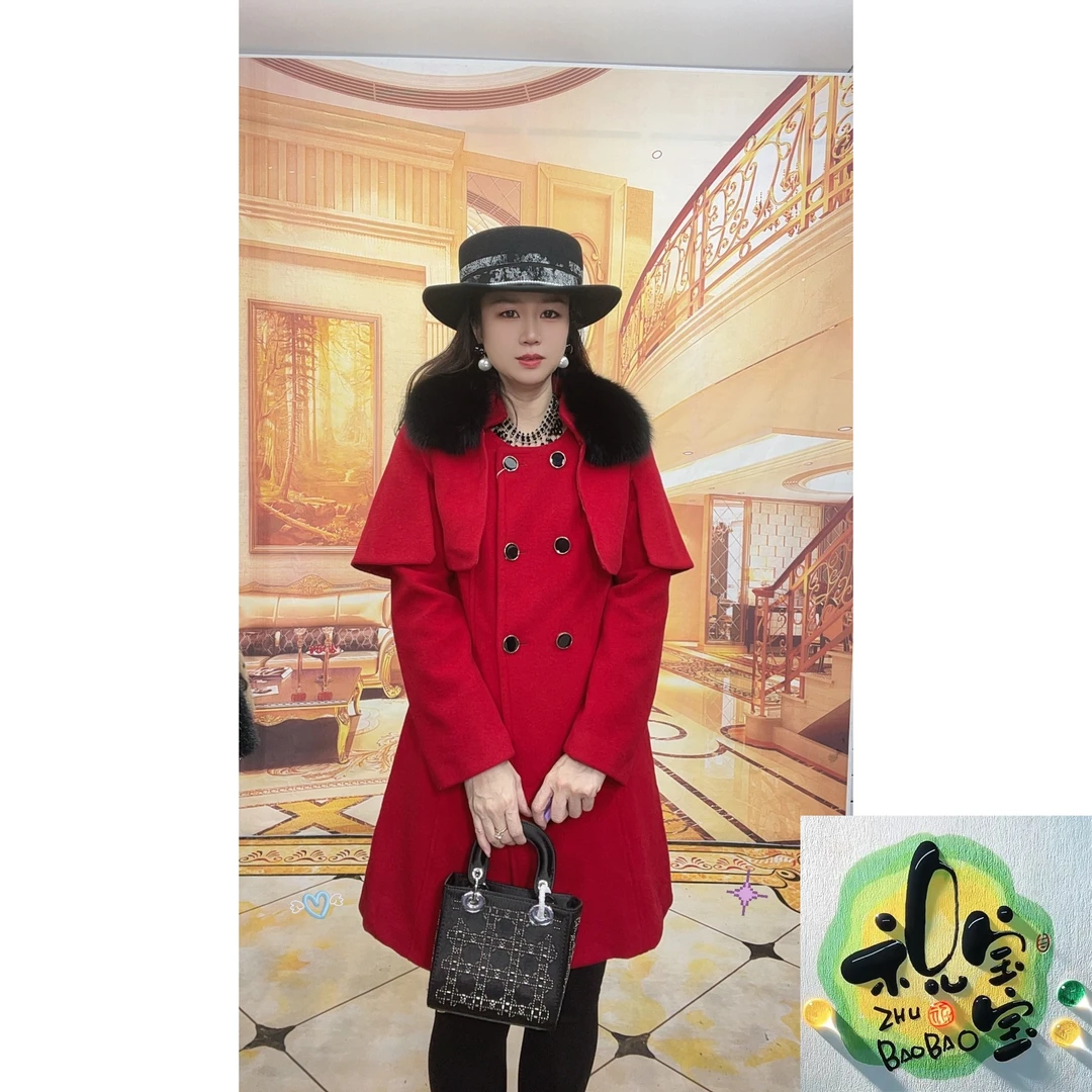 322时尚洋气小个子气质斗篷毛呢外套女韩系冬