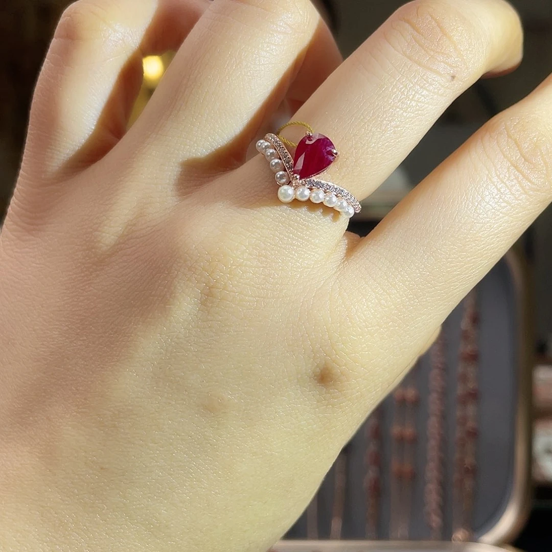 戒指红宝石银S925镶嵌