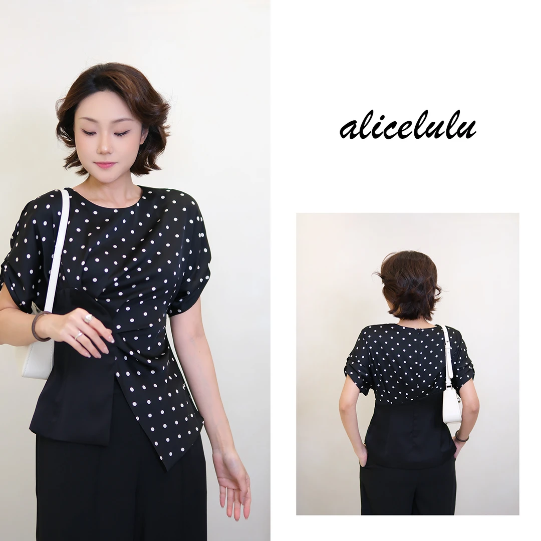 5[alicelulu]法式气质圆领开衩波点上衣收腰衬衫S2143138L