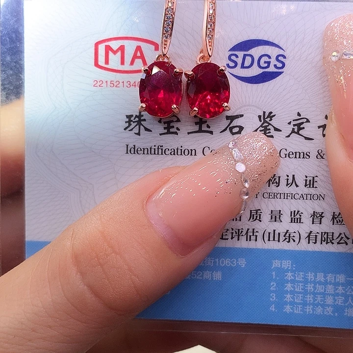 银S925镶嵌耳饰红宝石