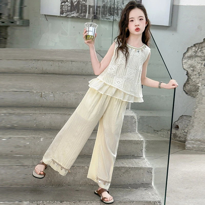 女童套装洋气时尚波西米亚无袖两件套3-15岁夏季薄款女孩韩版时髦