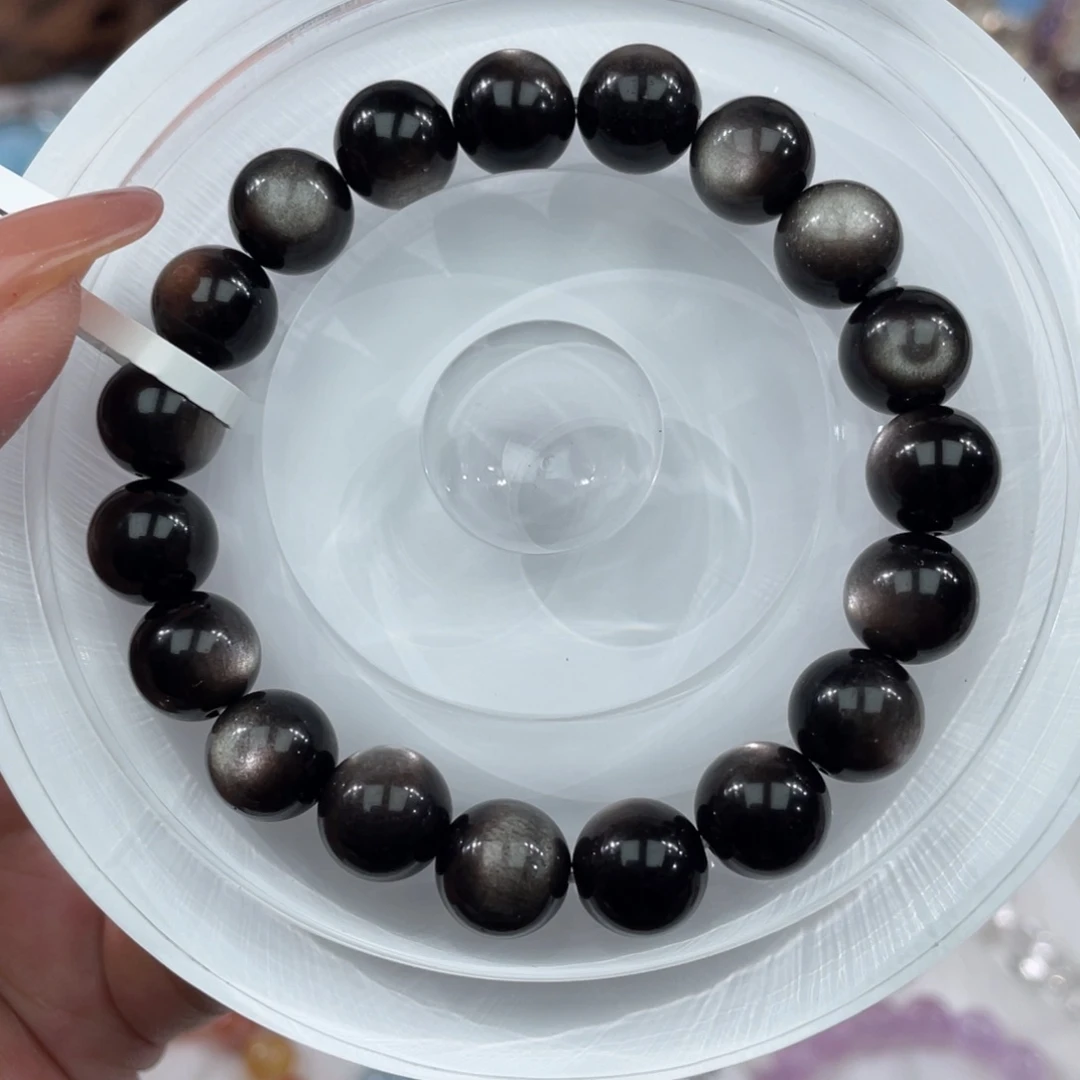 水晶未镶嵌手串005银眼黑曜石10m+