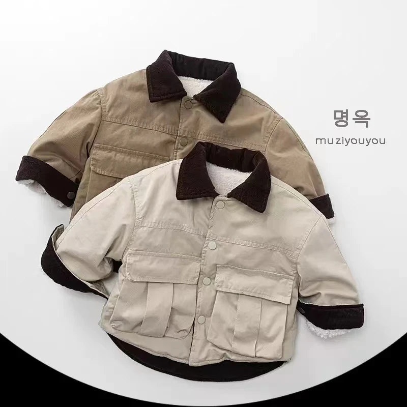 儿童棉服2025冬季新品韩版男女童加绒加厚两面穿厚棉服外my25221